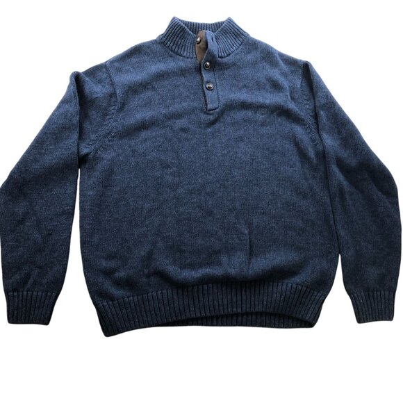 Chaps Mens Sweater Size XL Long Sleeve High Neck Henley Long Sleeve Blue Knit - Picture 1 of 13